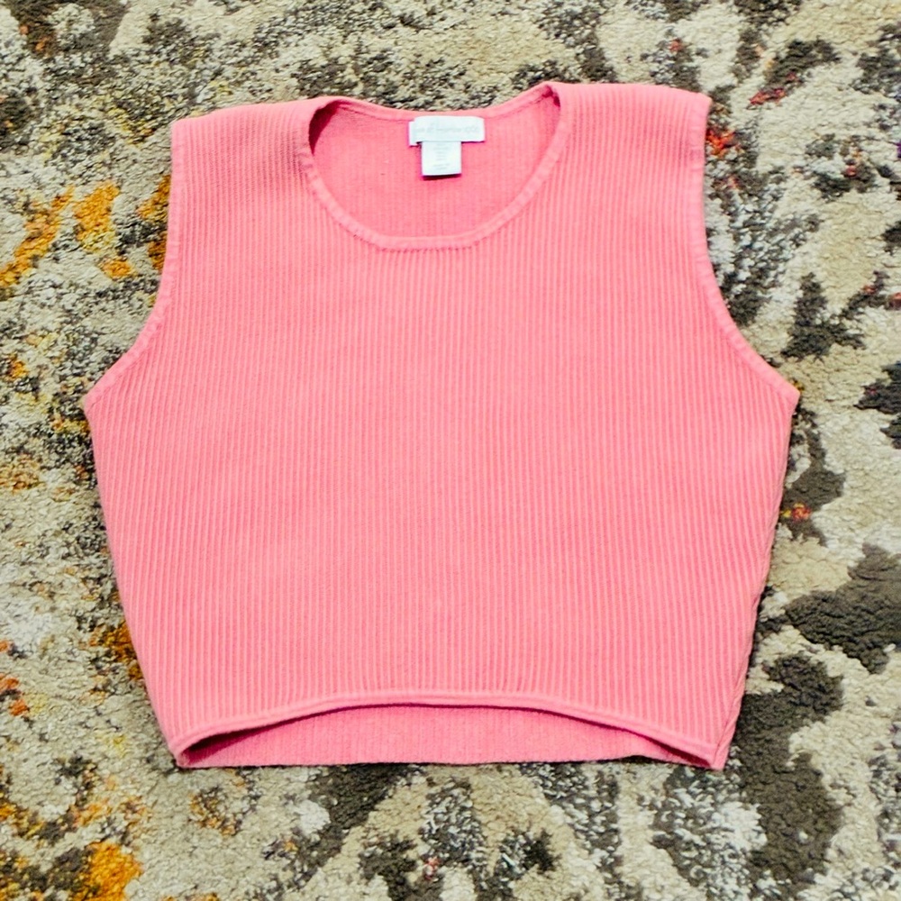 House of Harlow 1960 Crewneck Coral Ribbed Knit Crop Top